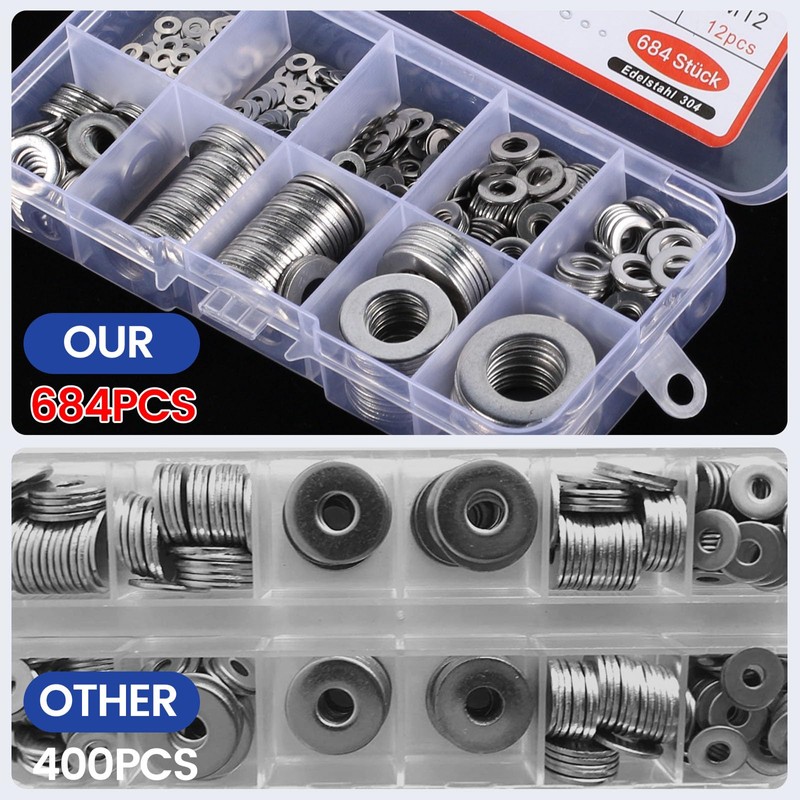 BASVII Washers Stainless Steel 684 Pieces - Washers Set with