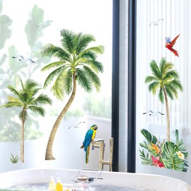 decalmile Palm Trees Double Sided Window Clings Tropical Plants Green Leaves Window Decals Anti-Collision Glass Window Doors Window Stickers