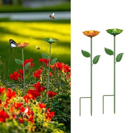 Yonisun 4 Pack Bee Watering Station,Colorful Metal Insect Bath Feeder for Garden, Butterfly Feeder and Bird Drinking with Flower Design, Outdoor Yard Decor (Red, Blue,Yellow,Green)