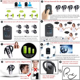 EXMAX EXD-6824 2.4G Wireless Voice Audio Transmission Tour Guide System for Churches Interpreter Translation Business Visting Convention Teaching Training Private Talking (1 Transmitter 3 Receivers)