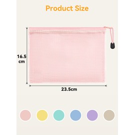 HEETA A5 Plastic Wallets, Sturdy Plastic Bags with Zipper, Waterproof Mesh Pockets with Secure Zippers for School, Office Supplies, Cosmetics, Travel, Storage, 6, Macarons