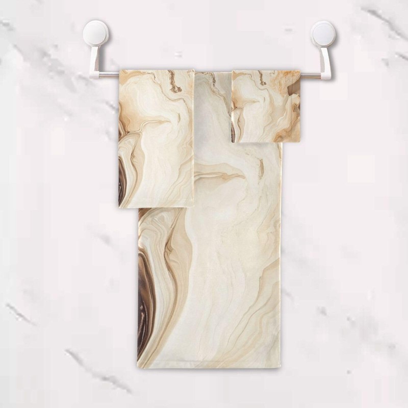 ALAZA Beige and Brown Marble Geometric Towel Bathroom Set, 3-Piece