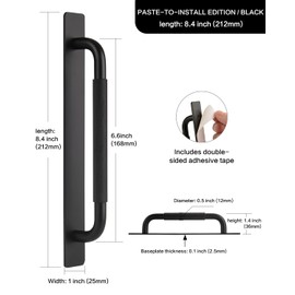 funifiti 2 Pack Modern Cabinet Door Pulls with Backplate Black 8.4 inch Sliding Door Pulls No-Drill Installation for Closet and Drawers Furniture Fittings(Black,Double-Sided Tape,8.4inch)