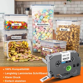 Labelwell Tze-231 Tze231 Tz-231 Label Tape, 12 mm x 8 m for Brother P-Touch 1010 H105 1000 D400 H100LB E100 H105WB D400VP D200BW E100VP P750W, Label Maker, Black on White, black/white