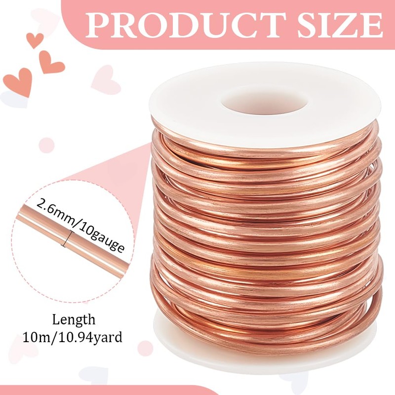 BENECREAT 10 m Solid Copper Wire, 2.6 mm/10 Gauge Round