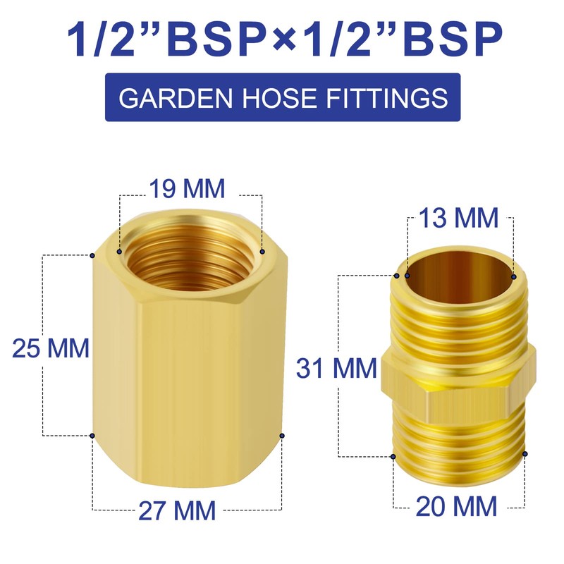 ERGAOBOY 1/2" x 1/2" BSP Brass Pipe Fitting, Hexagonal Nipple