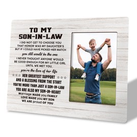 HiLus Gift for Son-In-Law, Wooden Picture Frame Gift, Ideal Birthday Gift for Future Son-In-Law, Wedding Gift for Groom from Parents of the Bride, Marriage Made You Family Love Made You My Son