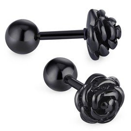 Cottvott Flowers Surgical Steel Earrings Studs for Womens Gold Black (1pair Black Color)