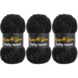 Rome Yarn Softy Velvet Wool 100 g - 120 m | Velvet Yarn Chunky Chenille Wool, Baby Wool, Amigurumi Super Bulky Yarn for Crochet and Knitting Wool, Fluffy Yarn, Velvet Yarn (3 Balls, 902 Black)