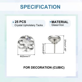 sourcing map 25 Pcs Crystal Upholstery Tacks 25mm Diamond Upholstery Nails for Sofa Furniture Bed Headboard Tufting Wall Decoration DIY Crafts (Cubic)
