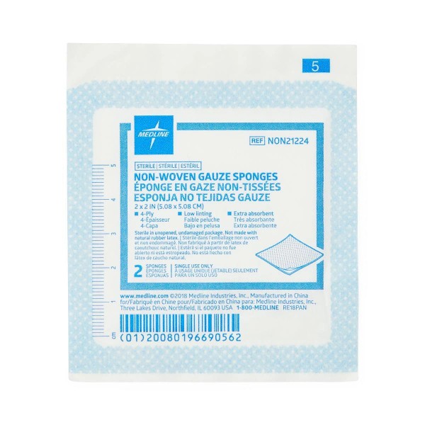 Medline Standard Sterile Nonwoven Gauze Sponges 2" x 2", 4