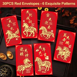 30PCS Chinese New Year Red Envelopes Year of the Horse Decorations Chinese Lunar Years Hong Bao for 2026 New Years Eve Party Supplies Gifts