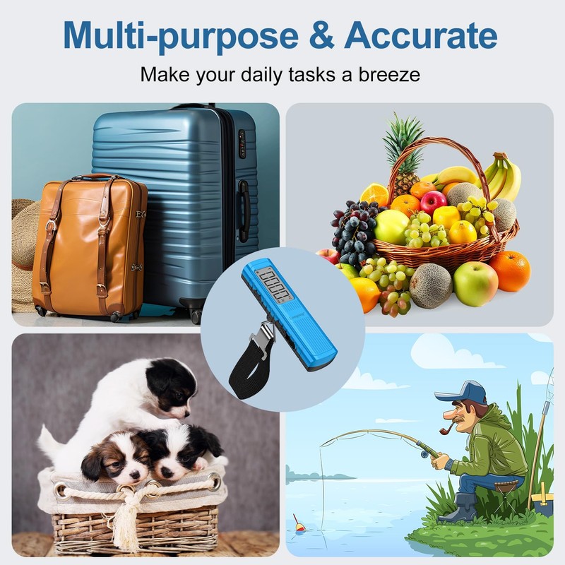 Battery-Free Digital Luggage Scale, 110lbs/50kg Portable Handheld Hanging Scale for