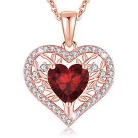 LAVUMO Tree of Life Heart Necklace Women's 925 Sterling Silver Birthstone Pendant Necklaces Birthday Gift for Women Girlfriend Mum Valentine's Day Mother's Day Christmas, Cubic Zirconia, Cubic
