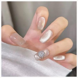 MISS MUMU Nail Tips, 24 Pieces, Long Nail Tips, Spring & Summer, Simple, Cute, Fashionable, Popular, Nail Seal, Bride Nails, Glossy False Nails, Coming of Age of Coming of Age Ceremonies, Weddings