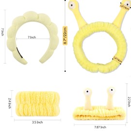 Spa Headband and Wristband Set, Face Wash Headband Makeup Skincare Headband Wrist Bands for Washing Face (yellow)