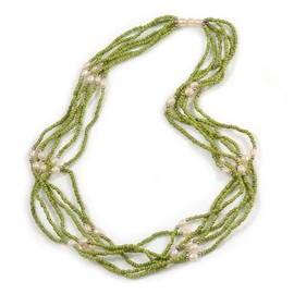 Avalaya Long Multistrand Lime Green Glass Bead Faux Faux Pearl Necklace/ 70cm L