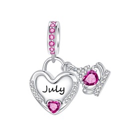 LUXILLA Birthstone Charms 925 Sterling Silver Cubic Zirconia Heart Dangle Charms fit for Bracelets and Necklaces Jewelry Gift （July）