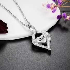 Urn Necklace for Ashes Teardrop Cremation Jewelry for Dad Ashes Zircon Charm Stainless Steel Ash Necklace