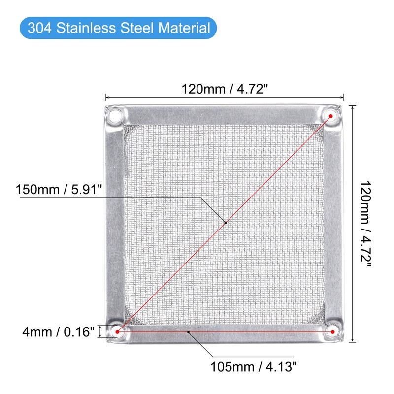 MECCANIXITY 120mm Computer Fan Filter Grills Stainless Steel Mesh Dustproof
