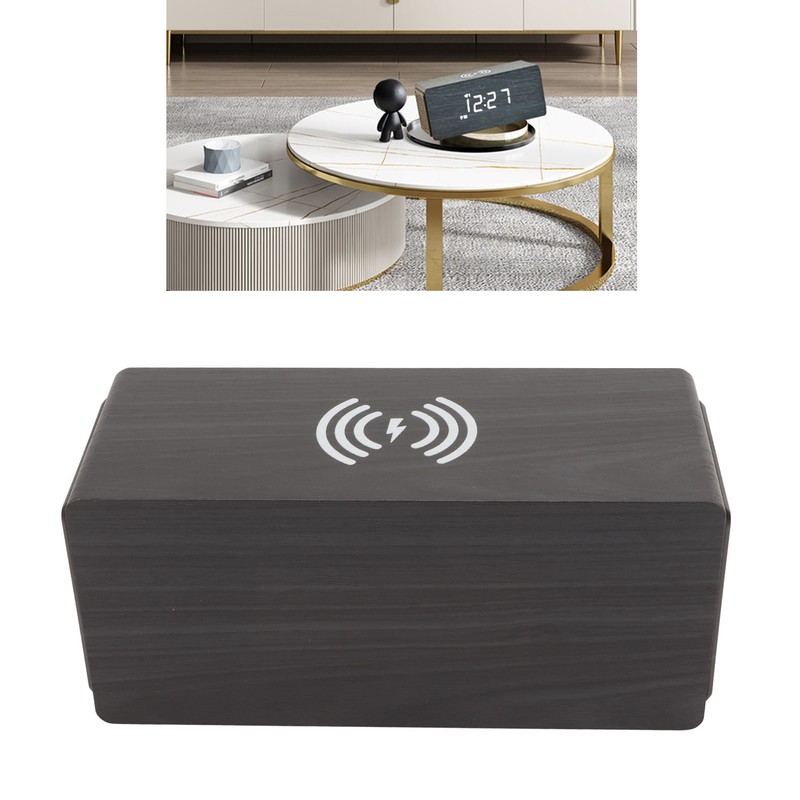 Bluetooth Speaker Digital Wooden Alarm Clock Wireless Charging 15W Dual