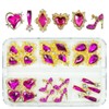qiipii 24pcs Rose Pink Nail Rhinestones Luxury Nail Charms Rose Red Heart Charms for Nails 3D Big Nail Gems K9 Glass Crystals Diamonds Jewelry Stones Alloy Nail Art Studs Decor for Arylic Nails Crafts