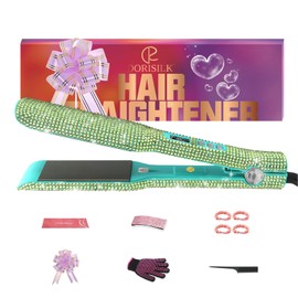 DORISILK Crystal Diamond Professional Hair Straightener, 2 Inch Titanium Flat Iron Bling Rhinestone Straightening Iron Curling 2 in 1, Salon High Heat 480 °F, Instant Heat Up, Dual Voltage, Rose Pink