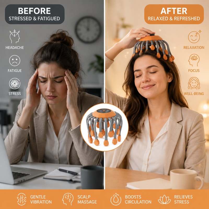 20-Head Scalp Massager for Relaxation – Vibration Head Scratcher with