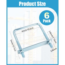 AOKLIT 6 Pcs U Bolts 4 Inch Wide Zinc Plated, Square U Bolt Carbon Steel for Sailboat Trailers, Tube, Industrial Supplies(3/8" x 4" x 5"')