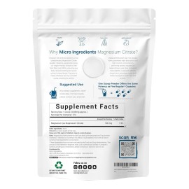 Polvo Citrato De Magnesio Microingredients 2 Lb 907 Gramos Sabor Sin Sabor