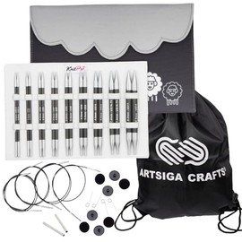 KnitPro Karbonz Deluxe Set 5 inch Circular Knitting Needles Size 2.5, 4, 6, 7, 8, 9, 10, 10.75, 11 Interchangeable, 4 Cables, 8 Caps, 4 Keys, Fabric Case with Project Bag