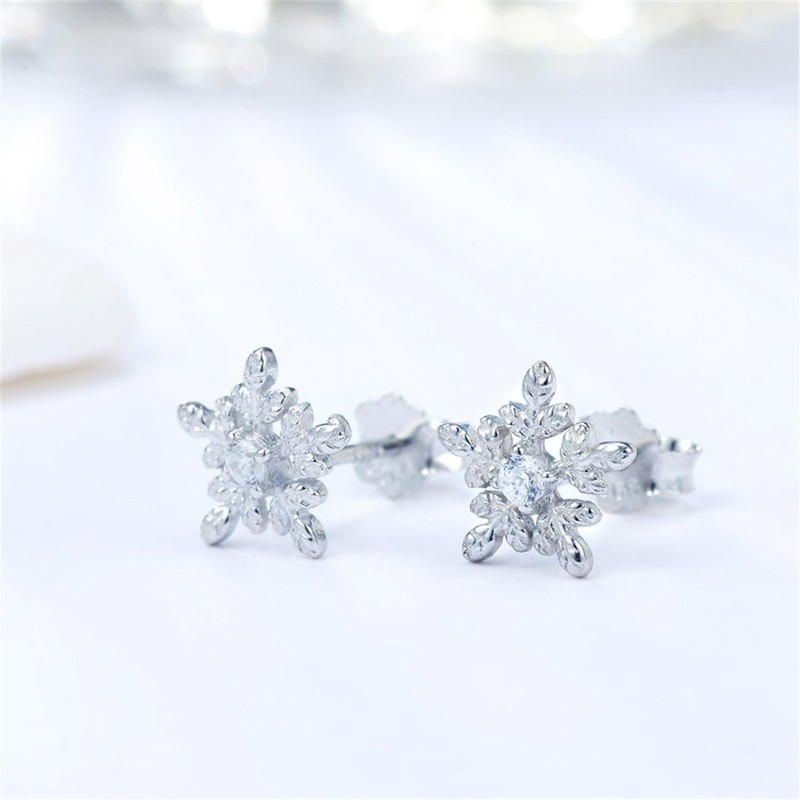 SELOVO Genuine 925 Sterling Silver Small 8MM White Zircon Snowflake