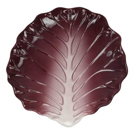 Ebros 12" Wide Gourmet Kitchen Presentation Ceramic Fresh Hearty Red Cabbage Leaf Shaped Serving Plate or Dish Platter For Salads Dessert Appetizers Fruits Lunch Or Dinner Entrees (1)