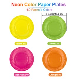 Aodaer Colorful Paper Plates 60 Pcs 7" Party Plates for Dinner and Dessert, Disposable Plate Tableware for DIY Holiday Wedding Birthday Graduation Party Decorations, Multi-Color (4 Colors)
