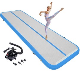 10ft 13ft 16ft 20ft Inflatable Air Gymnastics Mat Track Tumbling Mats with Electric Air Pump 4 Inches Thich for Home Use/Training/Yoga/Outdoor/Water - Color: Blue, Size: 3.3x10FT
