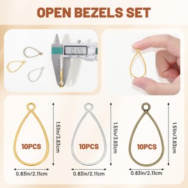 Gartful 30PCS Open Bezels for Resin, Geometric Hollow Frame Pendants Bezels with 100pcs Jump Rings, Resin Jewelry Making for Necklace, Bracelet, Earring, Keychain, Water Drop Shape