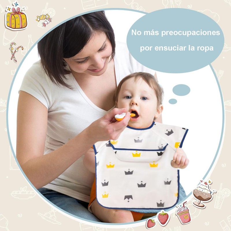 baberos con bolsillo… (Cisne + arco iris + corona)