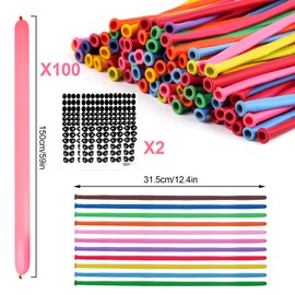 Deepton Modelling Balloons, Pack of 100 Balloons, Long Malleable, Balloons Animal Shapes with 2 Stickers, Long Balloons for Shaping, Colourful Balloons for Party, Wedding, Birthday Decoration