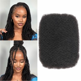 Afro Kinkys Bulk Human Hair for Dreadlock Extensions 18 Inches 50g/pack NaturalTexture Afro Human Hair Bundles Ideal for Mini Twists, Micro Locs Extensions (1B,18 INCH)