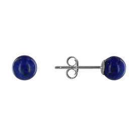LES POULETTES BIJOUX - Rhodium Silver Earrings Nail and 6 mm Round Lapis Lazuli Pearls, Silver, Lapis Lazuli