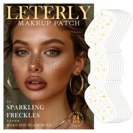Leterly 24 Pcs Glitter Freckles Face Tattoo,Gold Face Glitter Makeup Patches Cute Sparkle Freckles Patches Waterproof Makeup Speckles for Face Accessories for Women Girls