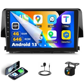 4G+64G Android 13 Car Stereo Radio for Honda Civic 2016-2021 Apple Carplay Android Auto 9" 1280 * 720 HD Touchscreen GPS Navigation Bluetooth DSP 32EQ FM/RDS Mirror Link WiFi, Backup Camera Mic