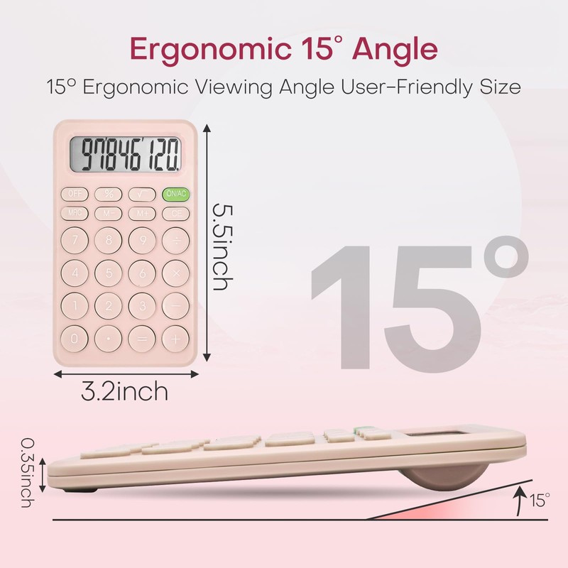 TuviKai Cute Pink 8-Digit LCD Calculator, Basic Four Function for