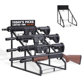 DGWJSU Gun Rack, Portable 6 Gun Storage, Foldable Metal Gun Holder, Rifle Rack, Indoor Gun Racks, for Countertop, Gun Shop, Exhibition, Vendor- with Message Board