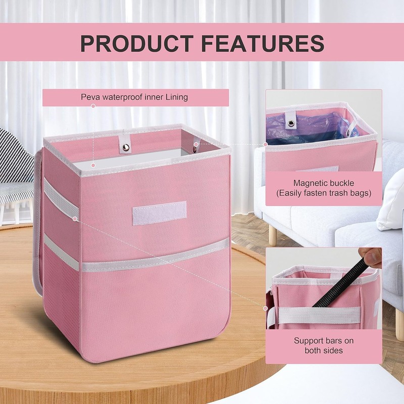 Simple Deluxe Car Trash Can with Lid and Storage Pockets,