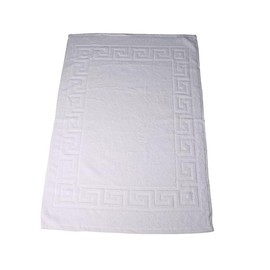 Lyra Linens 100% Egyptian Cotton Bath Mat - 700 GSM, Soft & Absorbent Terry Towelling, Classic White with Greek Key Pattern, Size 51 x 76cm (2)