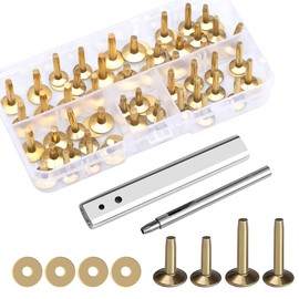 WUTA 83 remaches de cobre y rebabas, latón macizo a prueba de óxido, remaches de cobre de piel para piel, herramienta de ajuste de remaches de cobre puro para cinturones, carteras, collares, suministros de manualidades, 4 tamaños (latón)