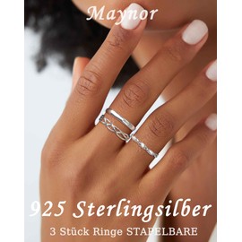 Maynor Set of 3 Rings 925 Silver Women's Ring Women's Cubic Zirconia Engagement Ring Women's Adjustable Statement Ring Women's Stackable Thumb Ring Finger Ring Set Jewellery, Non-precious metal