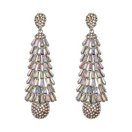 Clearine Art Deco Geometric Teardrop Cluster Crystal Statement Long Dangle Earrings for Women Iridescent AB Silver-Tone