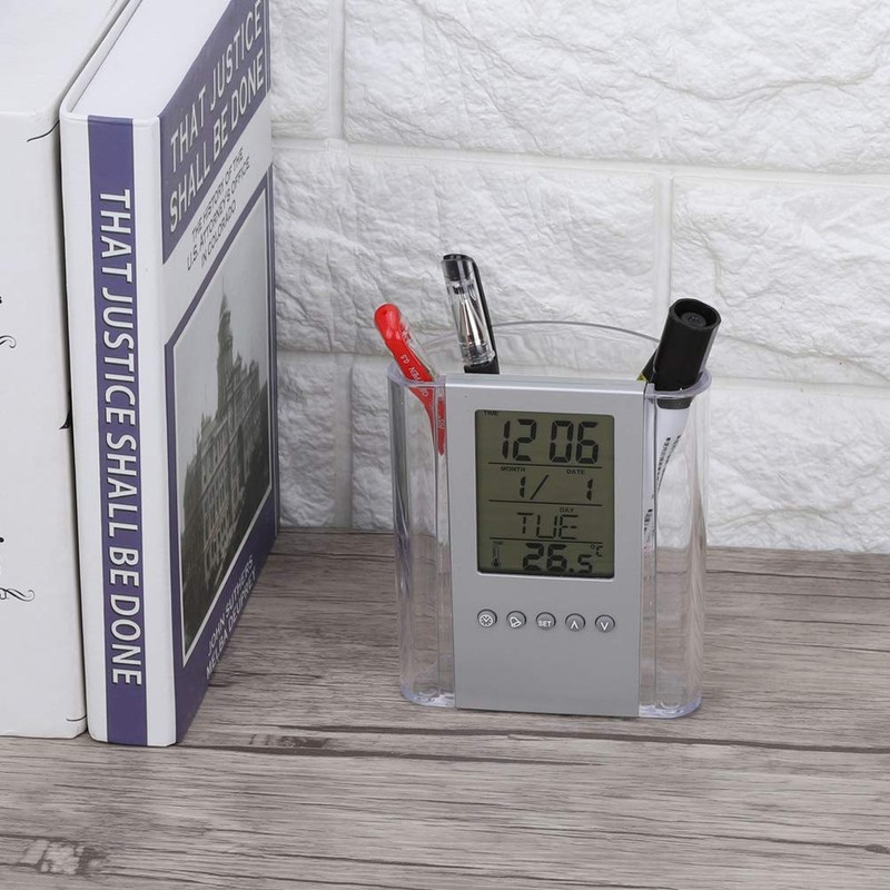 Digital Clock Pen Holder Multifunctional Digital Alarm Clock Temperature Time